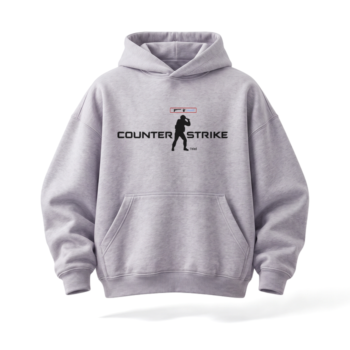 Jasnoszara bluza z kapturem Counter-Strike I tried, widok produktu z przodu